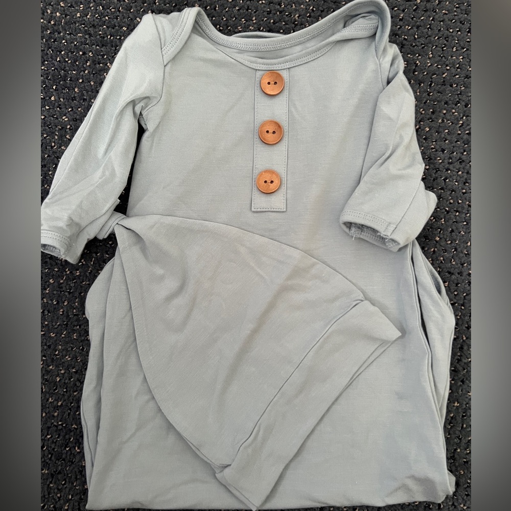 Caden Lane Knot Gown & Hat - Newborn - Solid Light Dusty Blue